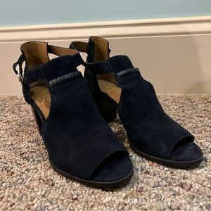 Blue suede booties